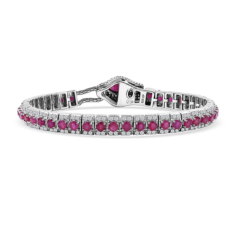 GP Trionfo Collection Niassa Ruby (FF) and Multi Gemstone 12.35 ctw Bracelet in Rhodium Over Sterling Silver (7.25 In)
