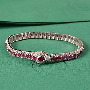 GP Trionfo Collection Niassa Ruby (FF) and Multi Gemstone 12.35 ctw Bracelet in Rhodium Over Sterling Silver (7.25 In)