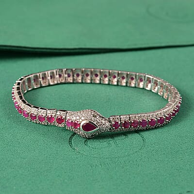 GP Trionfo Collection Niassa Ruby (FF) and Multi Gemstone 12.35 ctw Bracelet in Rhodium Over Sterling Silver (7.25 In)