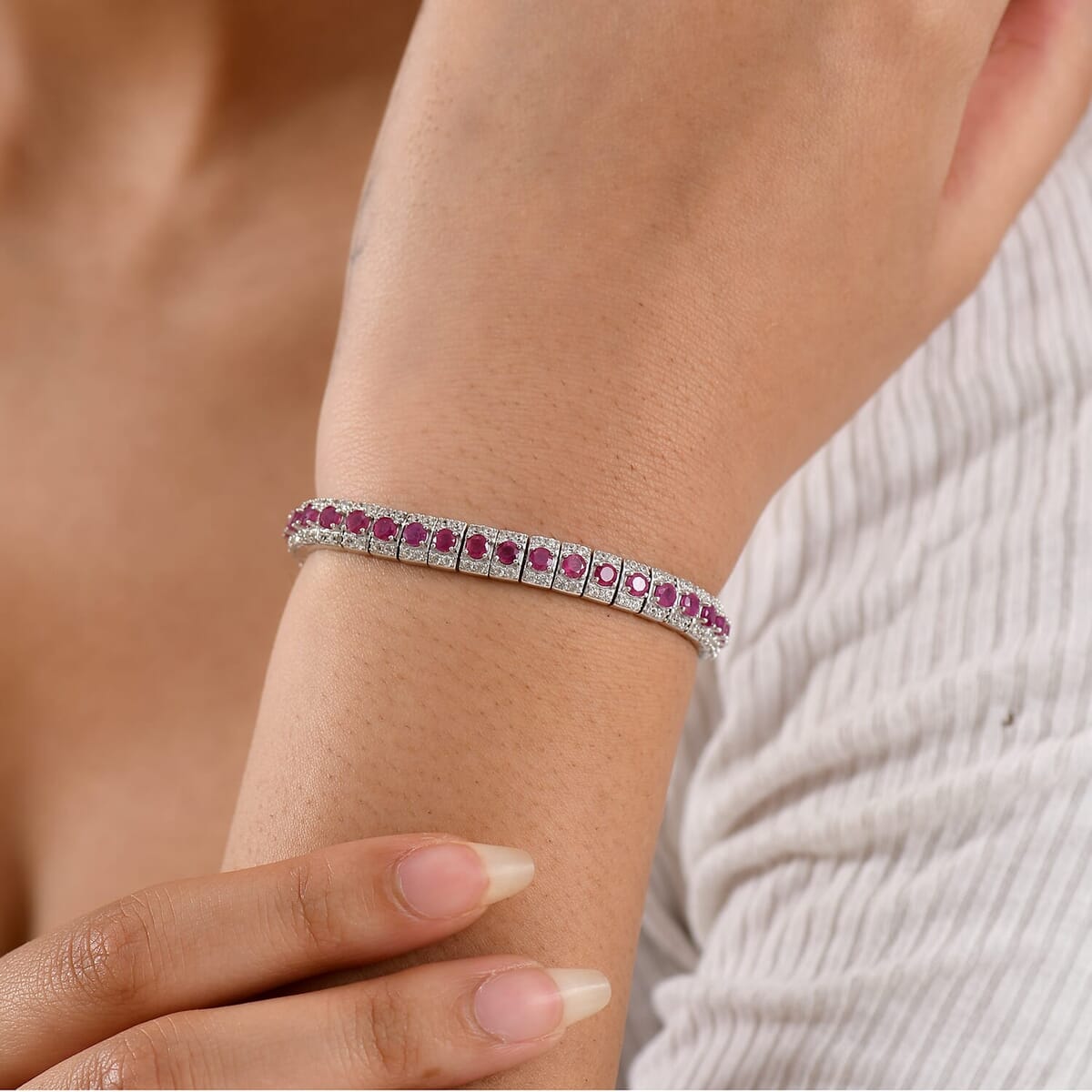 GP Niassa Ruby (FF) and Multi Gemstone 12.35 ctw Bracelet in Rhodium Over Sterling Silver (7.25 In) (Del. in 15-20 Days) image number 2