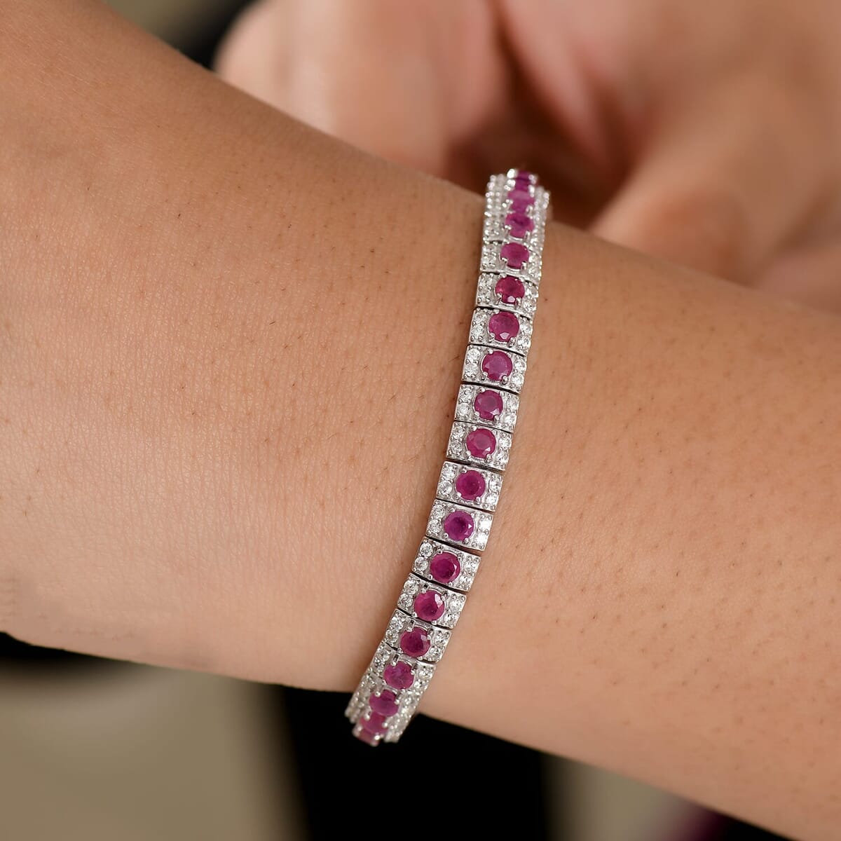 GP Niassa Ruby (FF) and Multi Gemstone 12.35 ctw Bracelet in Rhodium Over Sterling Silver (7.25 In) (Del. in 15-20 Days) image number 3