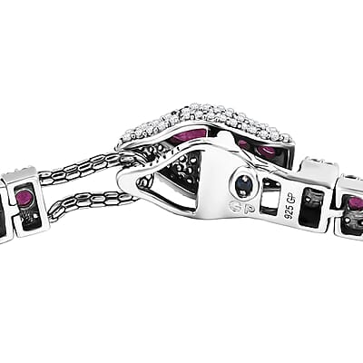 GP Trionfo Collection Niassa Ruby (FF) and Multi Gemstone 12.35 ctw Bracelet in Rhodium Over Sterling Silver (7.25 In)