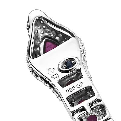 GP Trionfo Collection Niassa Ruby (FF) and Multi Gemstone 12.35 ctw Bracelet in Rhodium Over Sterling Silver (7.25 In)