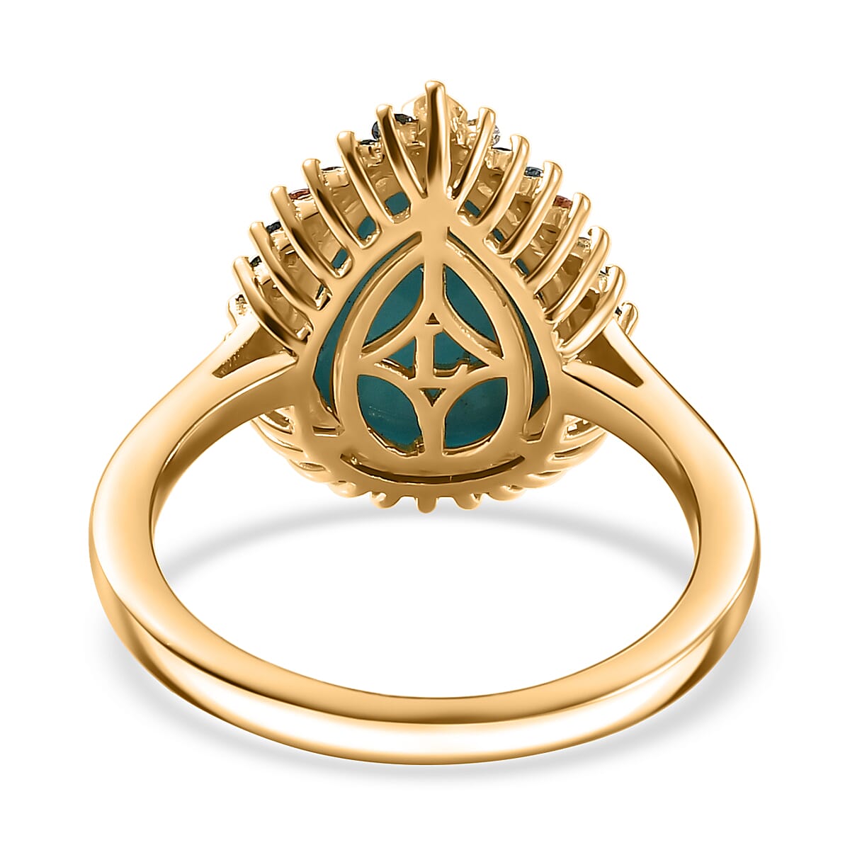 Premium Sleeping Beauty Turquoise and SI Luxuriant Lab Grown Multi Diamond 5.25 ctw Royal Bloom Fire Ring in 18K Vermeil Yellow Gold Over Sterling Silver (Size 10.0)