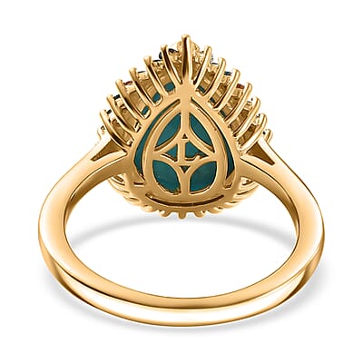 Premium Sleeping Beauty Turquoise and SI Luxuriant Lab Grown Multi Diamond 5.25 ctw Royal Bloom Fire Ring in 18K Vermeil Yellow Gold Over Sterling Silver (Size 10.0)