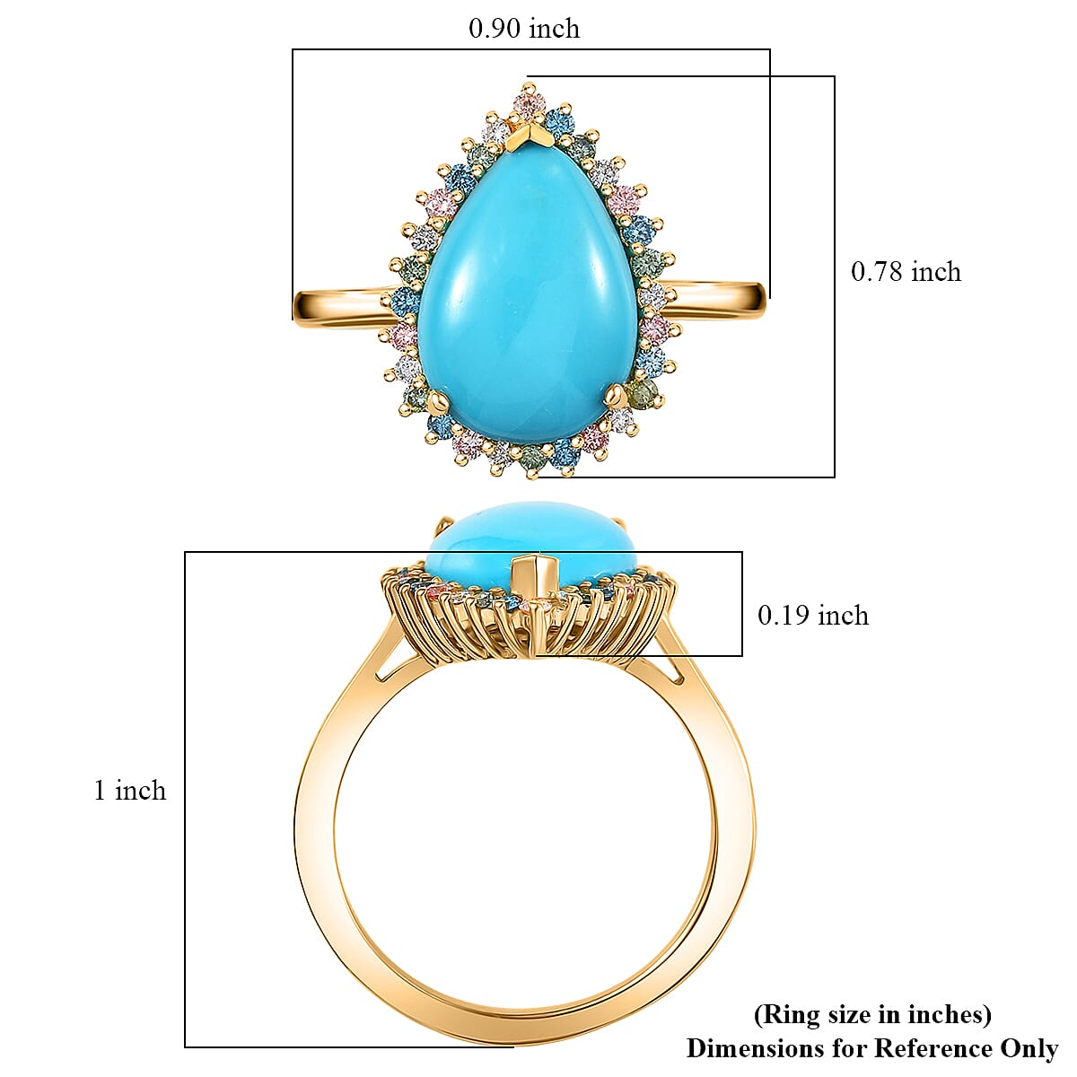 Premium Sleeping Beauty Turquoise and SI Luxuriant Lab Grown Multi Diamond 5.25 ctw Royal Bloom Fire Ring in 18K Vermeil Yellow Gold Over Sterling Silver (Size 10.0)