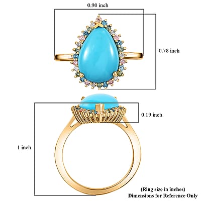Premium Sleeping Beauty Turquoise and SI Luxuriant Lab Grown Multi Diamond 5.25 ctw Royal Bloom Fire Ring in 18K Vermeil Yellow Gold Over Sterling Silver (Size 10.0)