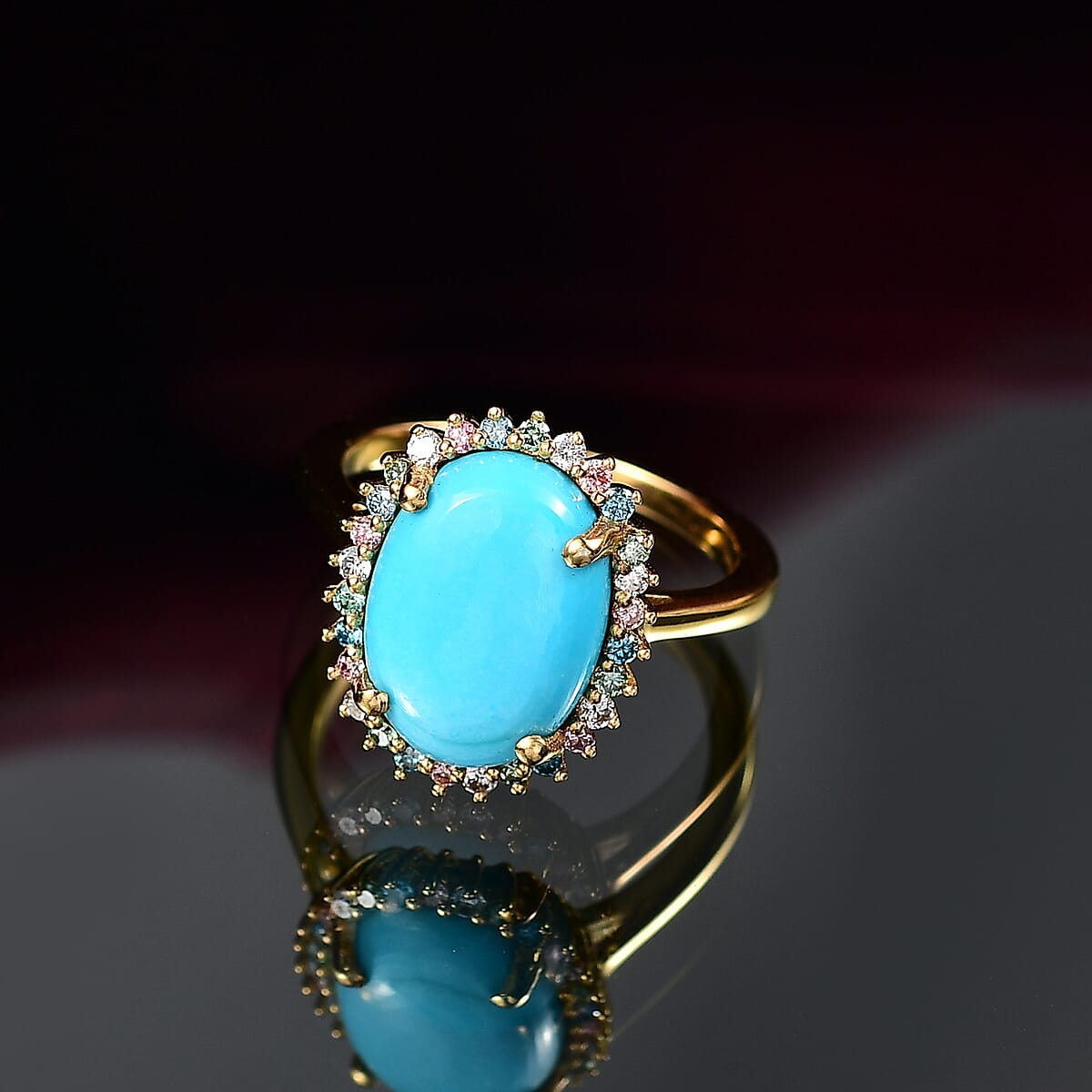 Premium Sleeping Beauty Turquoise and SI Luxuriant Lab Grown Multi Diamond 5.25 ctw Ring in 18K Vermeil Yellow Gold Over Sterling Silver (Size 10.0) image number 1