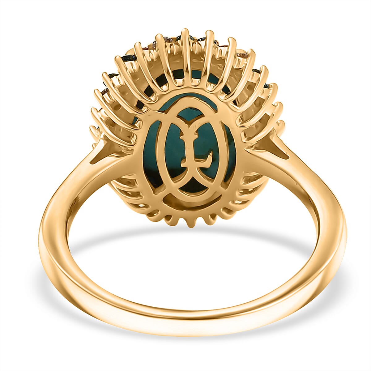 Premium Sleeping Beauty Turquoise and SI Luxuriant Multi Color Lab Grown Diamond 5.50 ctw Royal Bloom Fire Ring in 18K Vermeil Yellow Gold Over Sterling Silver (Size 7.0) image number 4