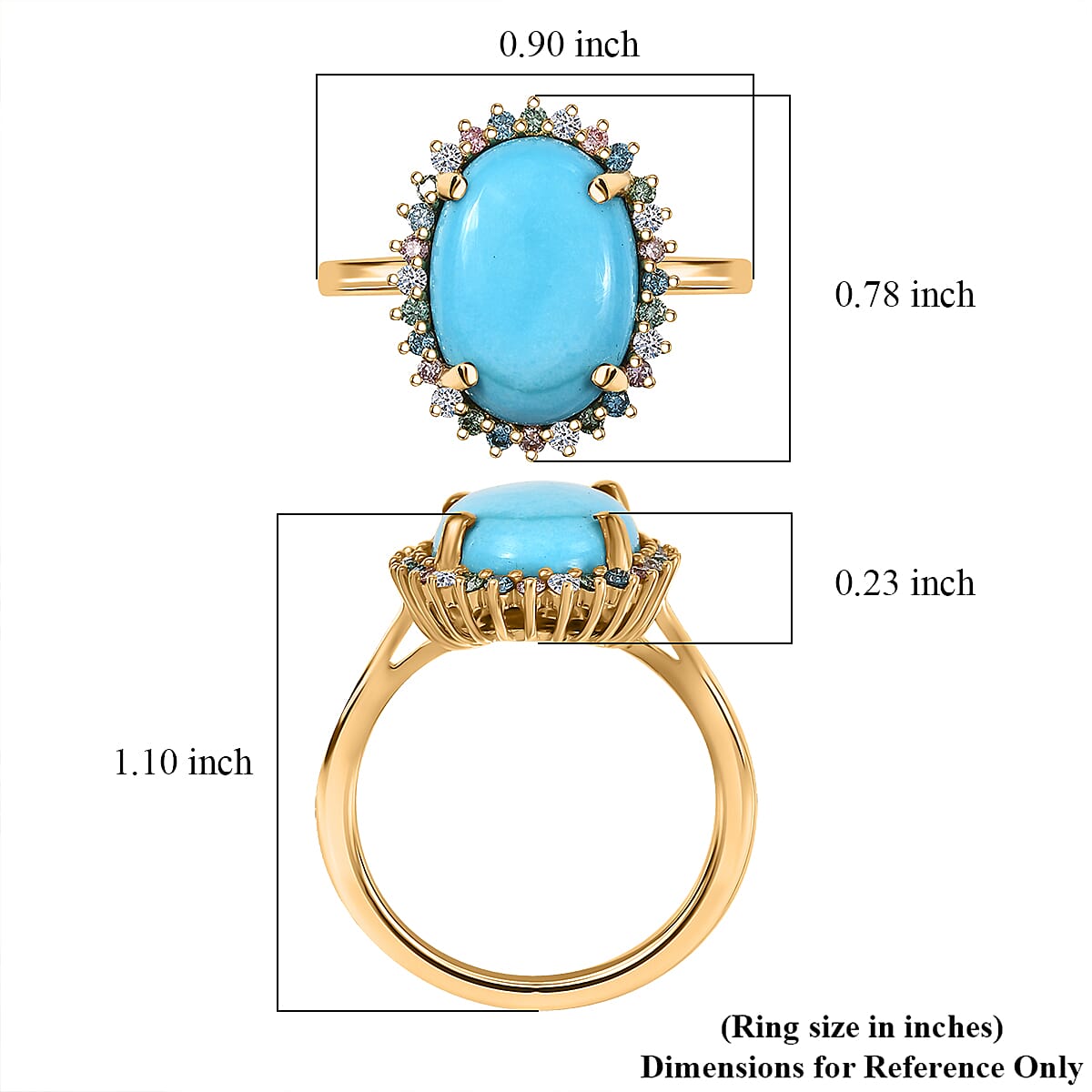 Premium Sleeping Beauty Turquoise and SI Luxuriant Multi Color Lab Grown Diamond 5.50 ctw Royal Bloom Fire Ring in 18K Vermeil Yellow Gold Over Sterling Silver (Size 7.0) image number 5