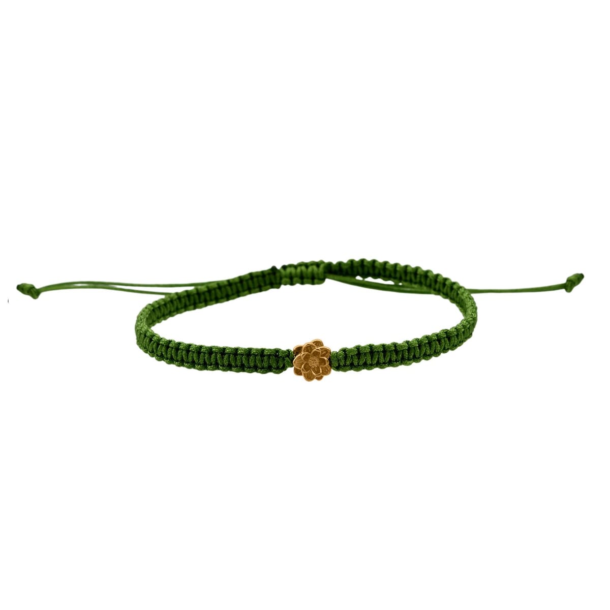 24K Yellow Gold Daisy Floral Green Thread Adjustable Bracelet 0.11 Grams image number 0