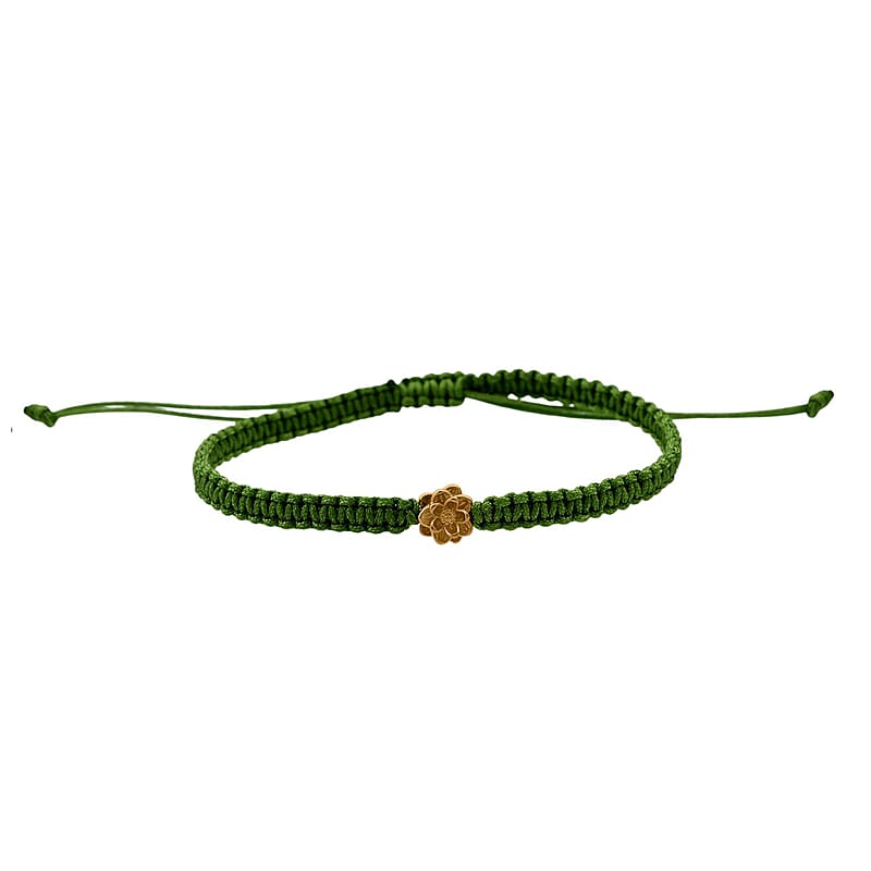 24K Yellow Gold Daisy Floral Green Thread Adjustable Bracelet 0.11 Grams 
