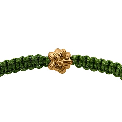 24K Yellow Gold Daisy Floral Green Thread Adjustable Bracelet 0.11 Grams 