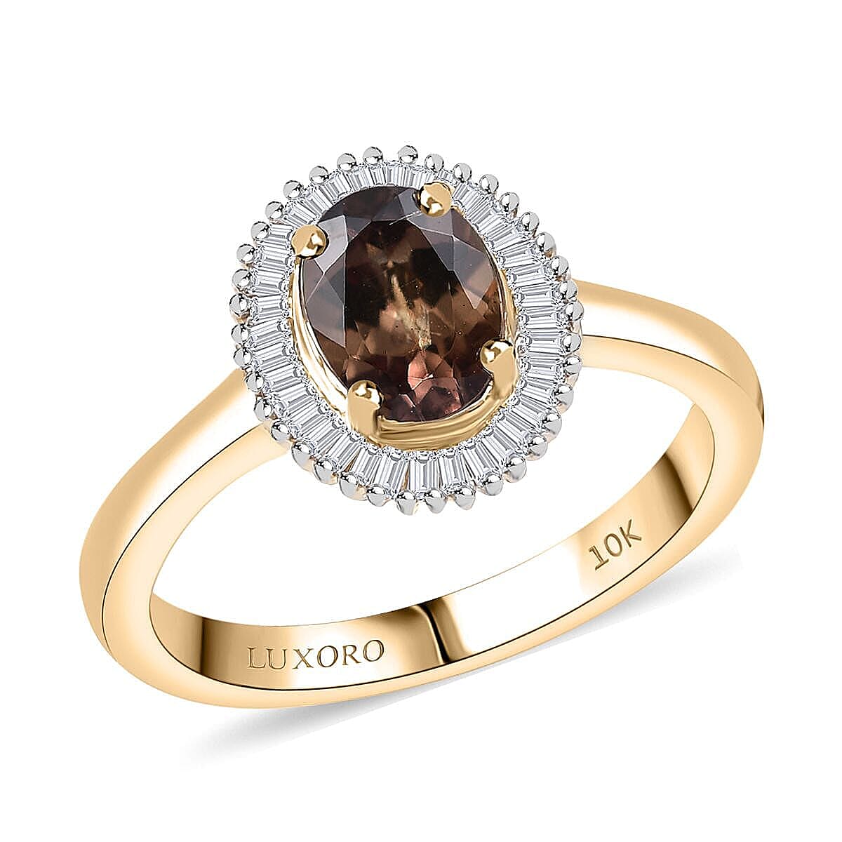 Luxoro AAA Madagascar Color Change Garnet and G-H I2 Diamond 1.70 ctw Starry Bloom Ring in 10K Yellow Gold (Size 10.0) image number 0