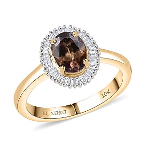 Luxoro AAA Madagascar Color Change Garnet and G-H I2 Diamond 1.70 ctw Starry Bloom Ring in 10K Yellow Gold (Size 10.0)