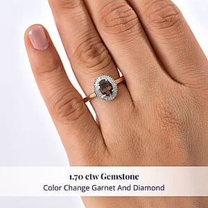Luxoro 10K Yellow Gold AAA Madagascar Color Change Garnet, Diamond (G-H, I2) (0.23 cts) Ring (Size 5.5) 1.70 ctw