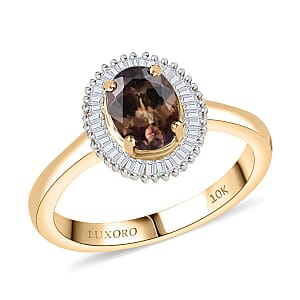 Luxoro AAA Madagascar Color Change Garnet and G-H I2 Diamond 1.70 ctw Starry Bloom Ring in 10K Yellow Gold (Size 8.0)