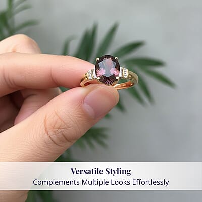 Luxoro Premium Madagascar Color Change Garnet and I2 Diamond 2.90 ctw Roayl Elegance Ring in 10K Yellow Gold (Size 10.0)