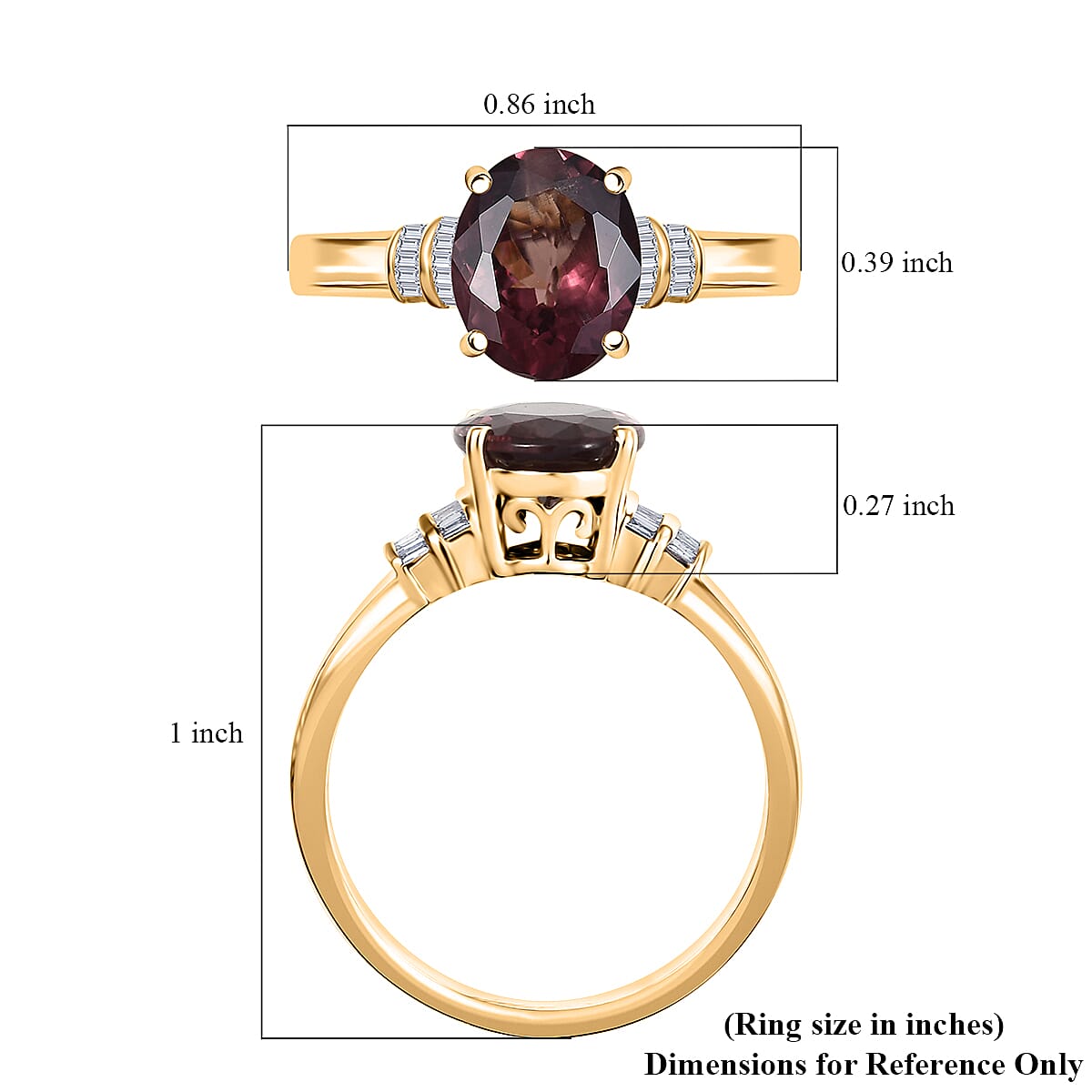 Luxoro Premium Madagascar Color Change Garnet and I2 Diamond 2.90 ctw Roayl Elegance Ring in 10K Yellow Gold (Size 9.0) image number 5
