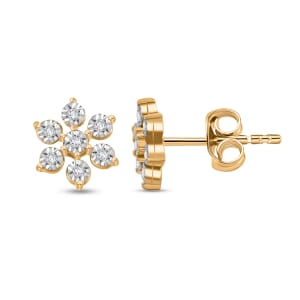 White Diamond 0.08 ctw Earrings in 14K Yellow Gold Over Sterling Silver