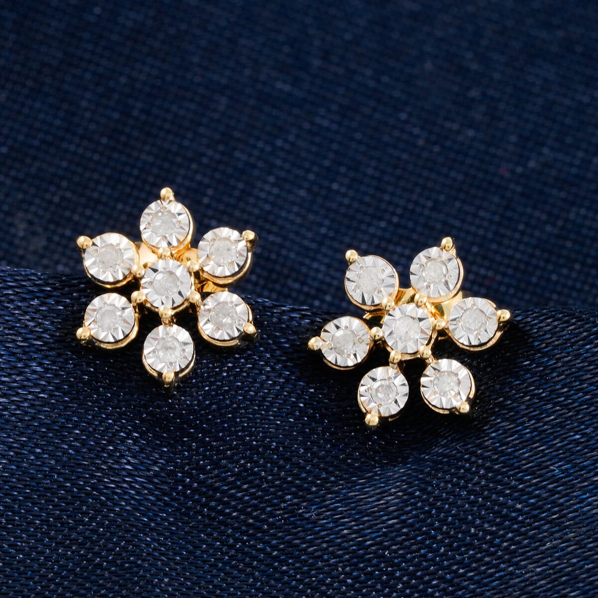 White Diamond 0.08 ctw Earrings in 14K Yellow Gold Over Sterling Silver image number 1
