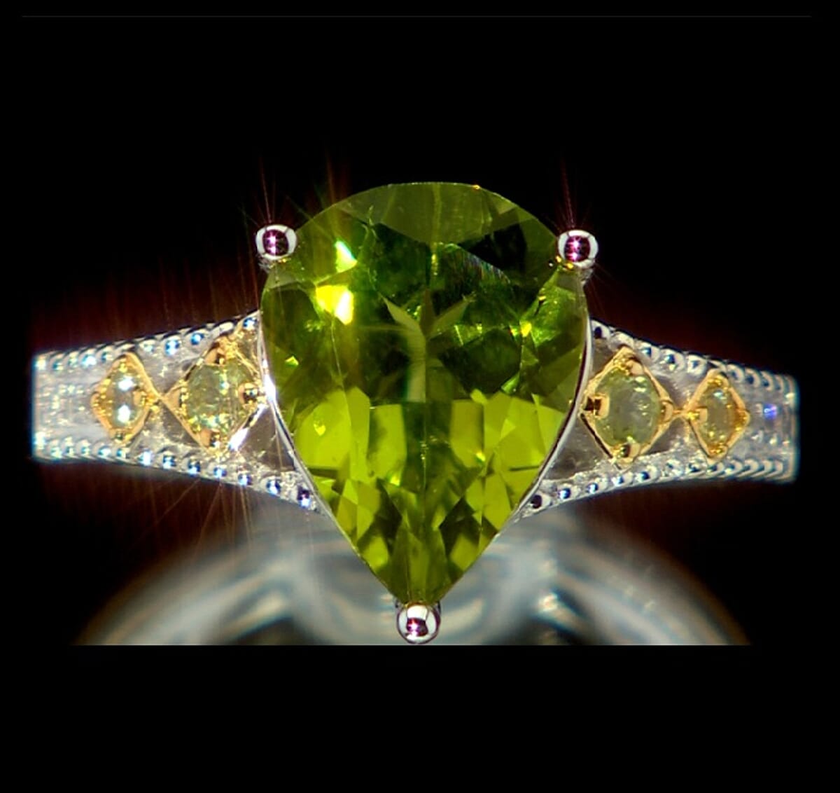 Peridot, White Zircon Ring in 18K Vermeil YG and Rhodium Over Sterling Silver (Size 10.0) 3.93 ctw image number 0