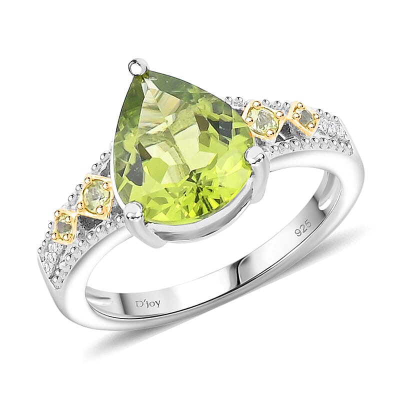 Peridot, White Zircon Ring in 18K Vermeil YG and Rhodium Over Sterling Silver (Size 10.0) 3.93 ctw