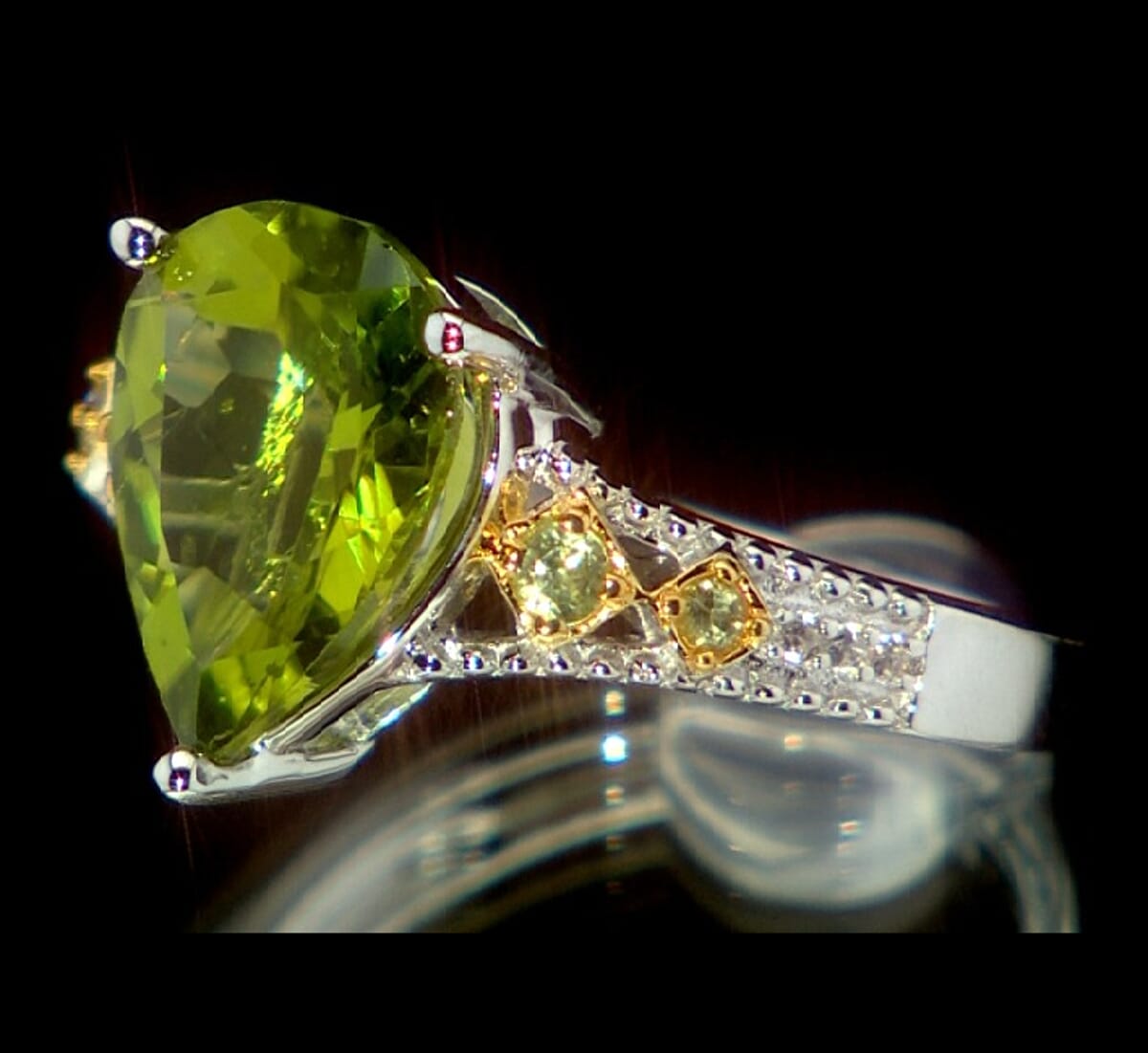 Peridot, White Zircon Ring in 18K Vermeil YG and Rhodium Over Sterling Silver (Size 10.0) 3.93 ctw image number 1