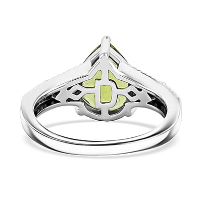 Peridot, White Zircon Ring in 18K Vermeil YG and Rhodium Over Sterling Silver (Size 10.0) 3.93 ctw
