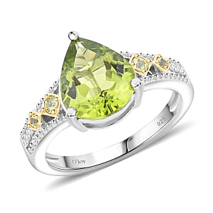 Peridot, White Zircon Ring in 18K Vermeil YG and Rhodium Over Sterling Silver (Size 6.0) 3.93 ctw