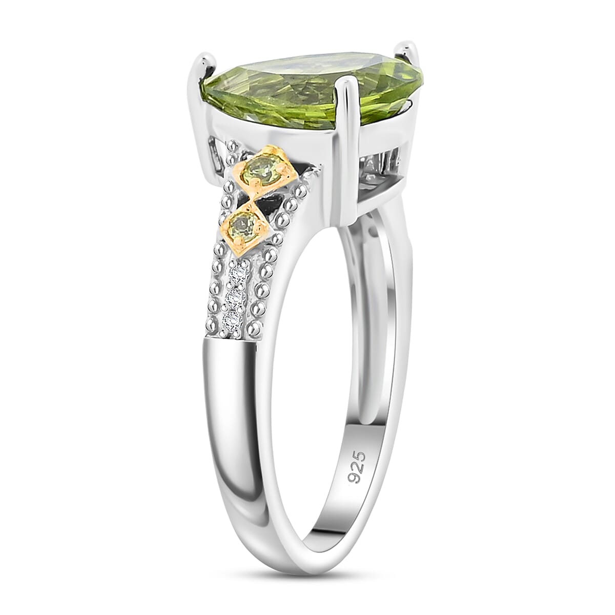 Peridot, White Zircon Ring in 18K Vermeil YG and Rhodium Over Sterling Silver (Size 7.0) 3.93 ctw image number 3