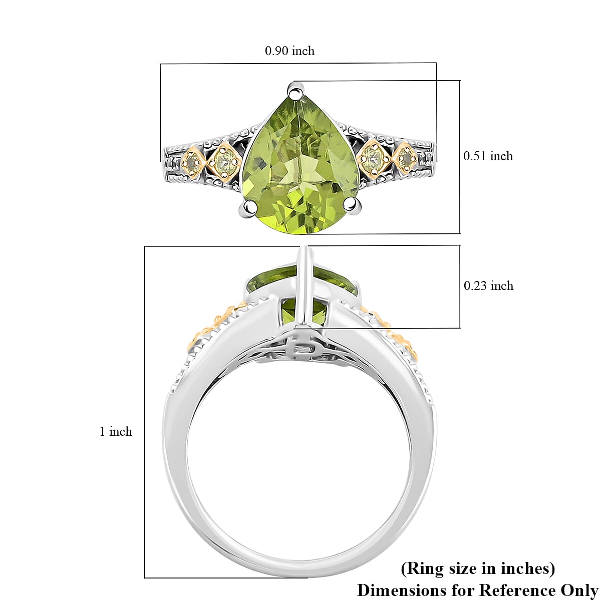 Peridot, White Zircon Ring in 18K Vermeil YG and Rhodium Over Sterling Silver (Size 7.0) 3.93 ctw image number 5