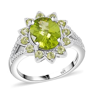 Hebei Peridot 3.60 ctw Ring in Rhodium Over Sterling Silver (Size 10.0)