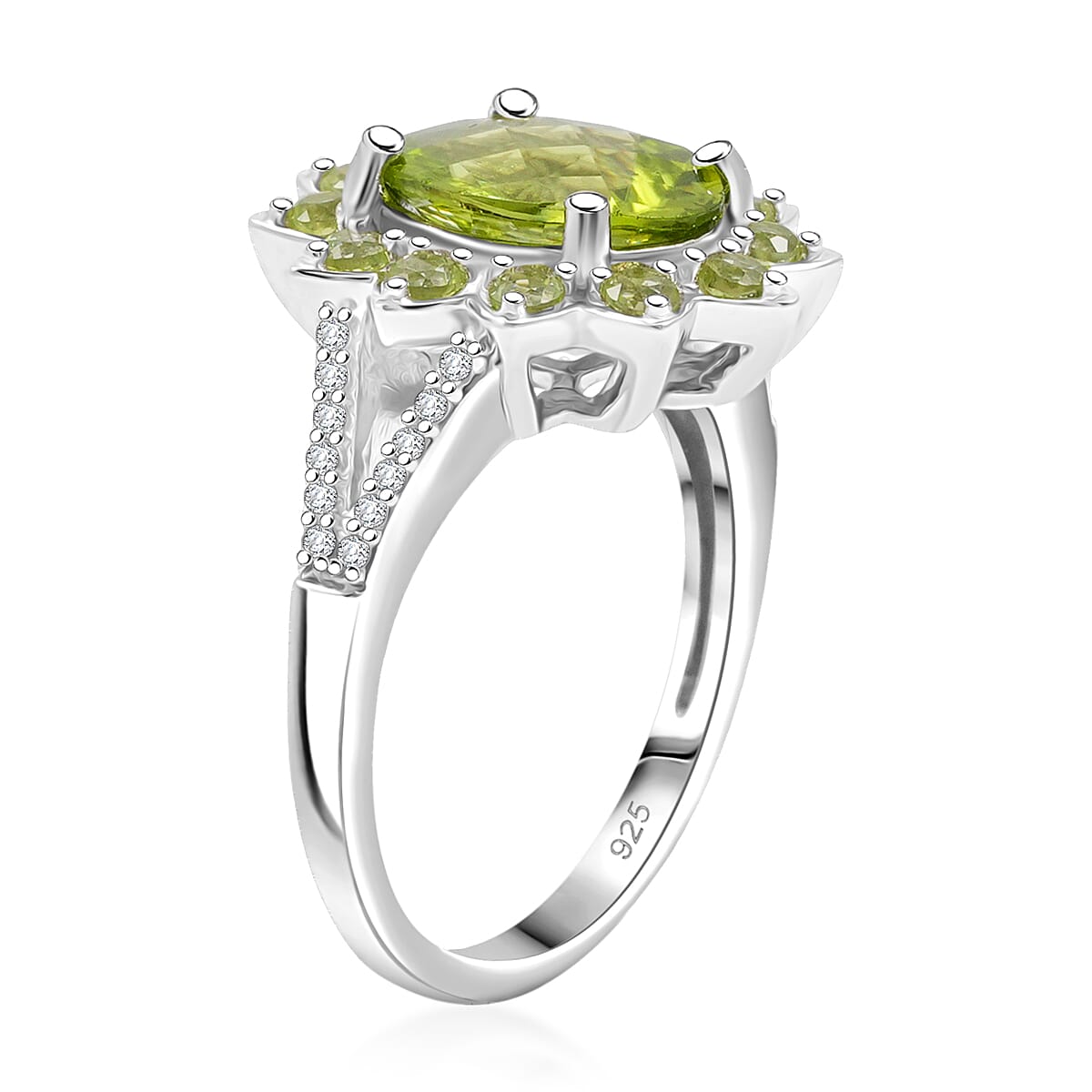 Hebei Peridot 3.60 ctw Ring in Rhodium Over Sterling Silver (Size 10.0) image number 3