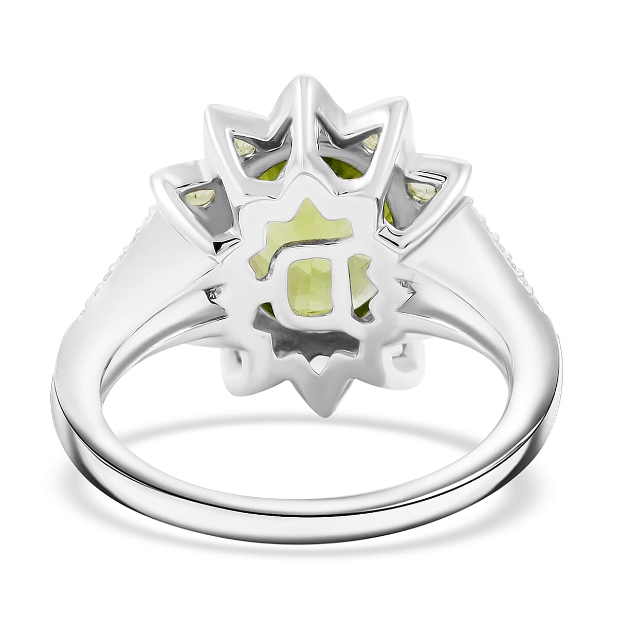 Hebei Peridot 3.60 ctw Ring in Rhodium Over Sterling Silver (Size 10.0) image number 4