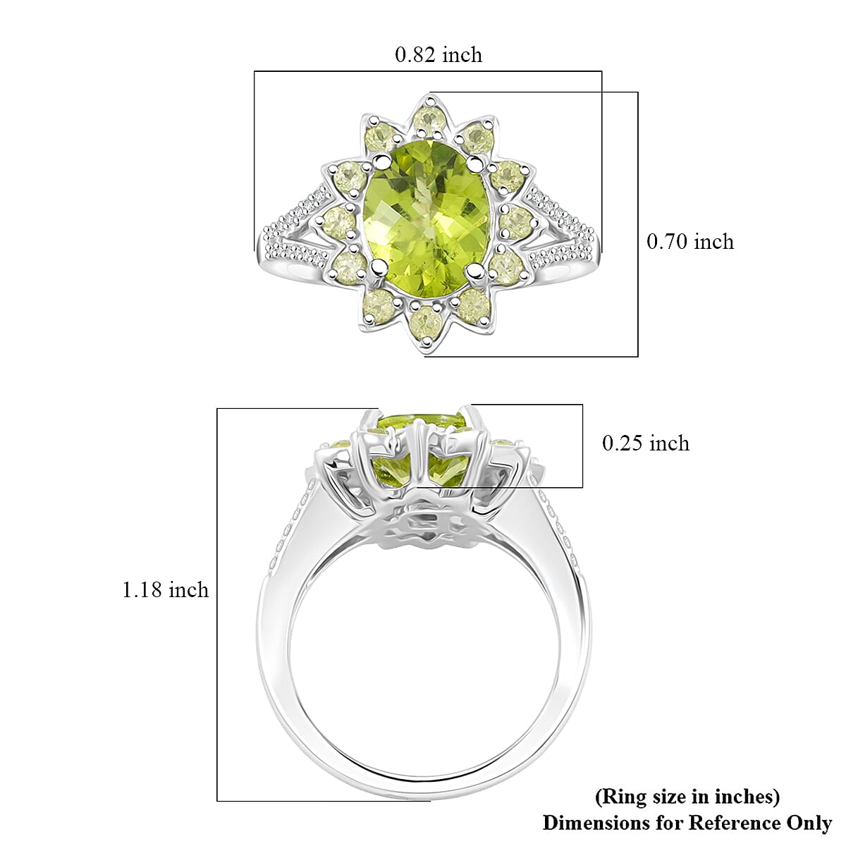 Hebei Peridot 3.60 ctw Ring in Rhodium Over Sterling Silver (Size 10.0) image number 5