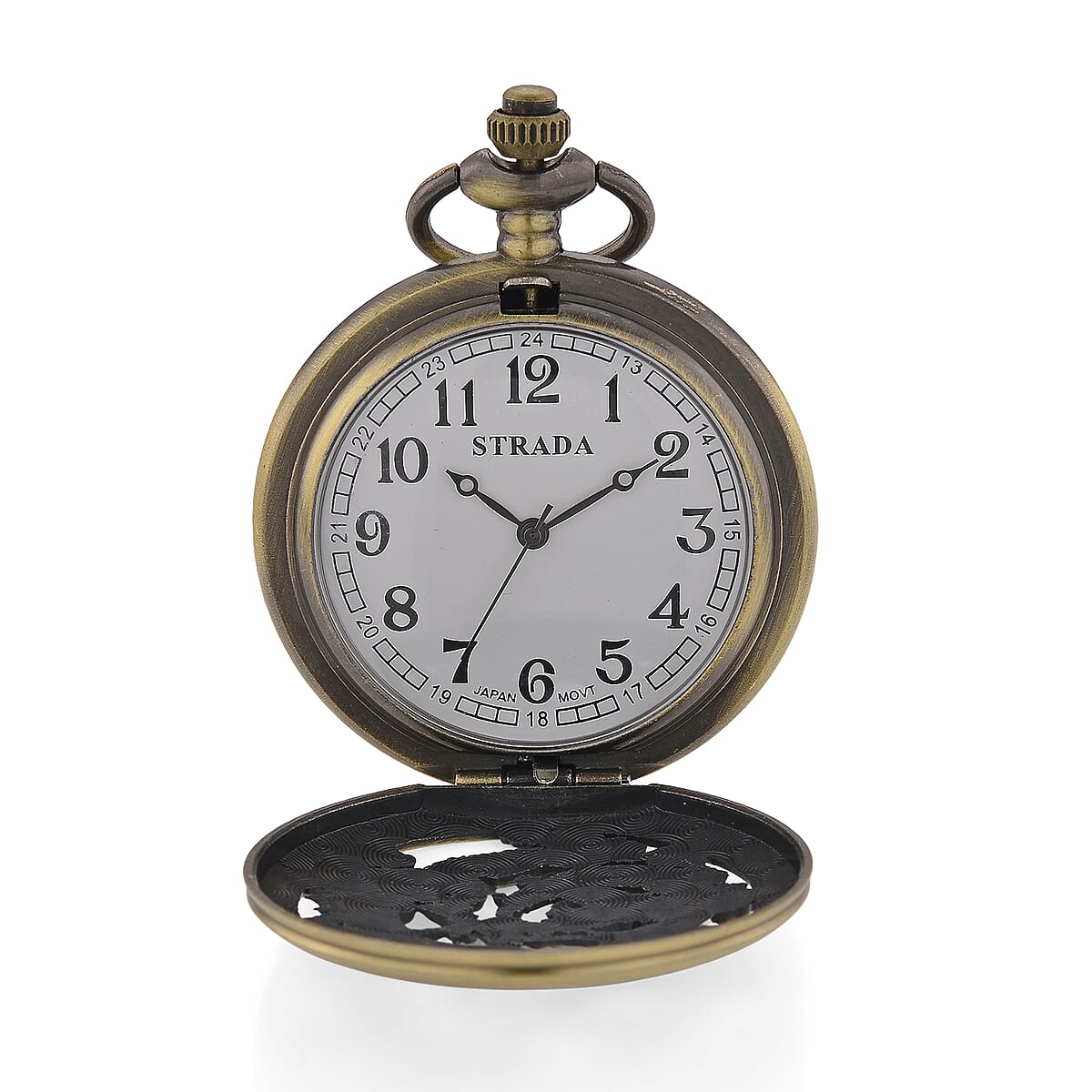 Strada Japanese Movement Dragon and Phoenix Pattern Pocket Watch with Chain (36 Inches) in Rosetone image number 4