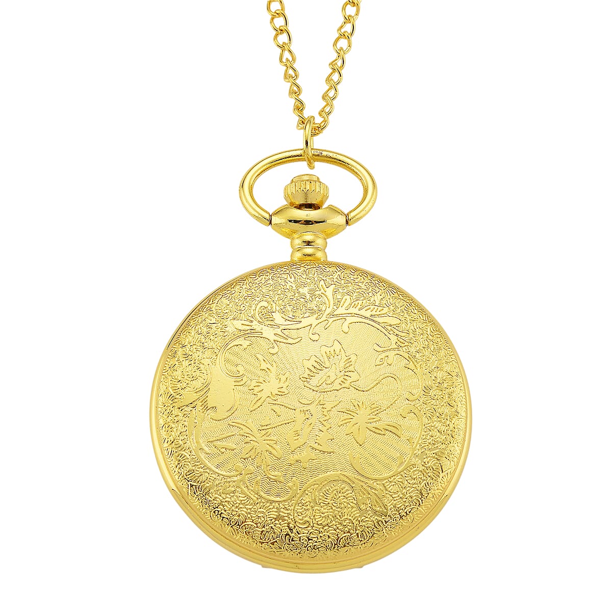 Strada Japanese Movement Dragon and Phoenix Pattern Pocket Watch with Chain (36 Inches) in Goldtone image number 3