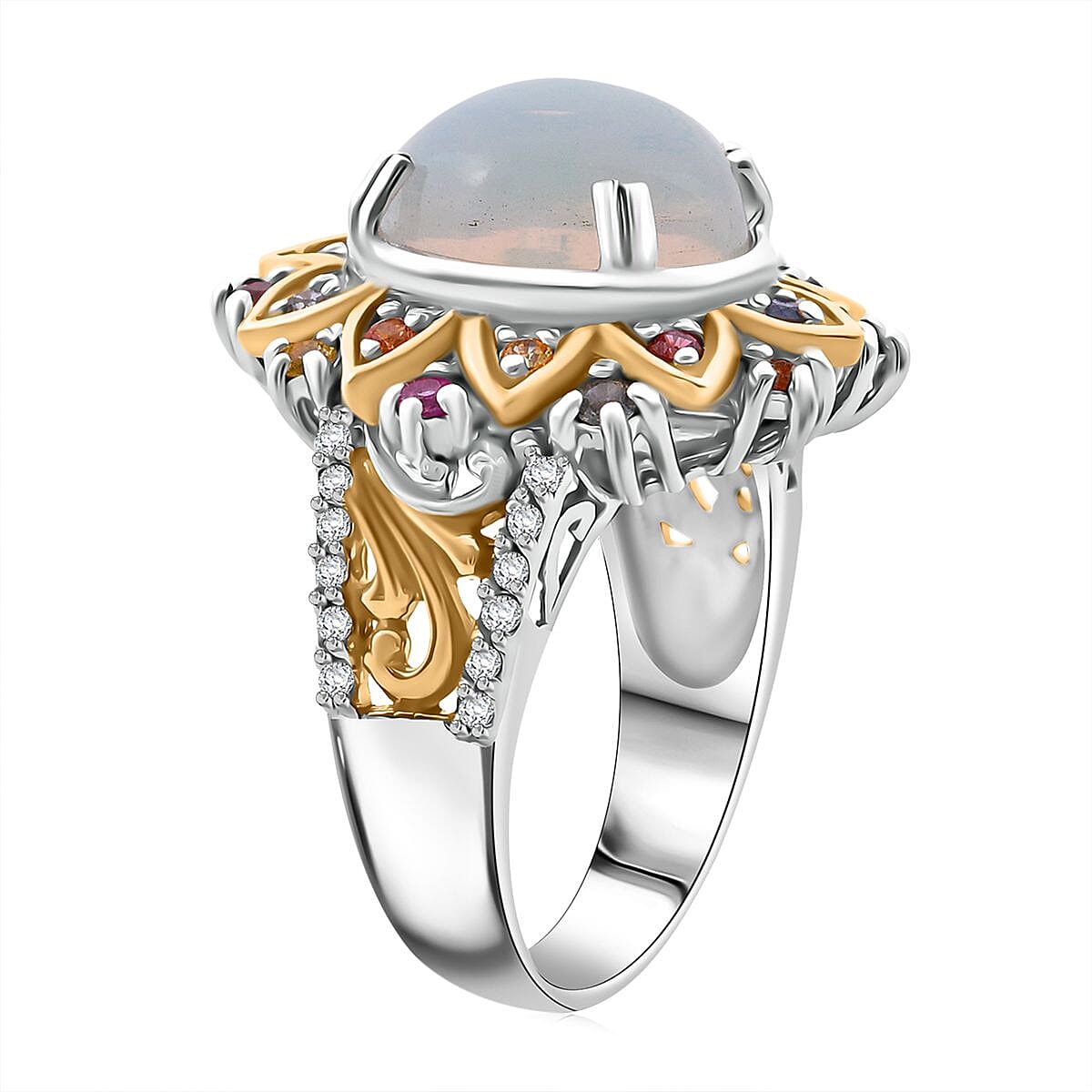 D'Joy Ethiopian Welo Opal and Multi Gemstone 3.90 ctw Ring in 18K Vermeil YG and Rhodium Over Sterling Silver image number 3