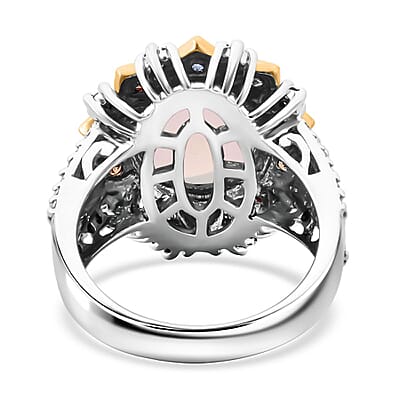 D'Joy Ethiopian Welo Opal and Multi Gemstone 3.90 ctw  Moonflower Ring in 18K Vermeil YG and Rhodium Over Sterling Silver (Size 10.0)
