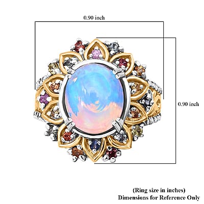 D'Joy Ethiopian Welo Opal and Multi Gemstone 3.90 ctw  Moonflower Ring in 18K Vermeil YG and Rhodium Over Sterling Silver (Size 10.0)