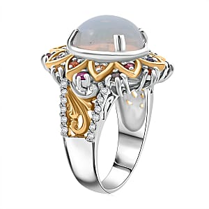 D'Joy Ethiopian Welo Opal, Multi Gemstone Moonflower Ring in 18K Vermeil YG and Rhodium Over Sterling Silver 3.90 ctw (Size 7.0)