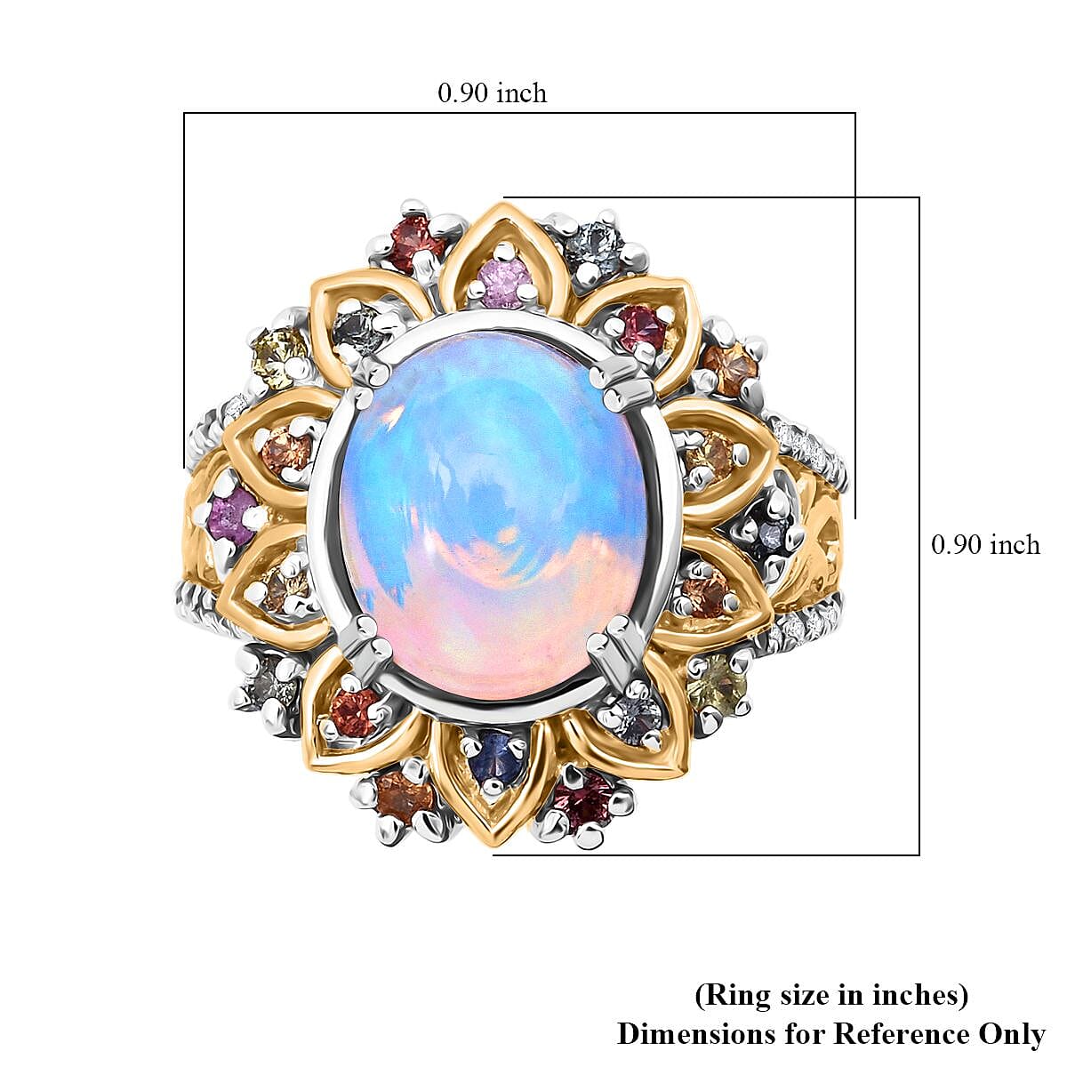 D'Joy Ethiopian Welo Opal, Multi Gemstone Moonflower Ring in 18K Vermeil YG and Rhodium Over Sterling Silver 3.90 ctw (Size 7.0) image number 5