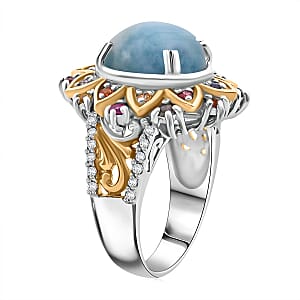 D'Joy Larimar, Multi Gemstone Moonflower Ring in 18K Vermeil YG and Rhodium Over Sterling Silver 5.75 ctw (Size 10.0)