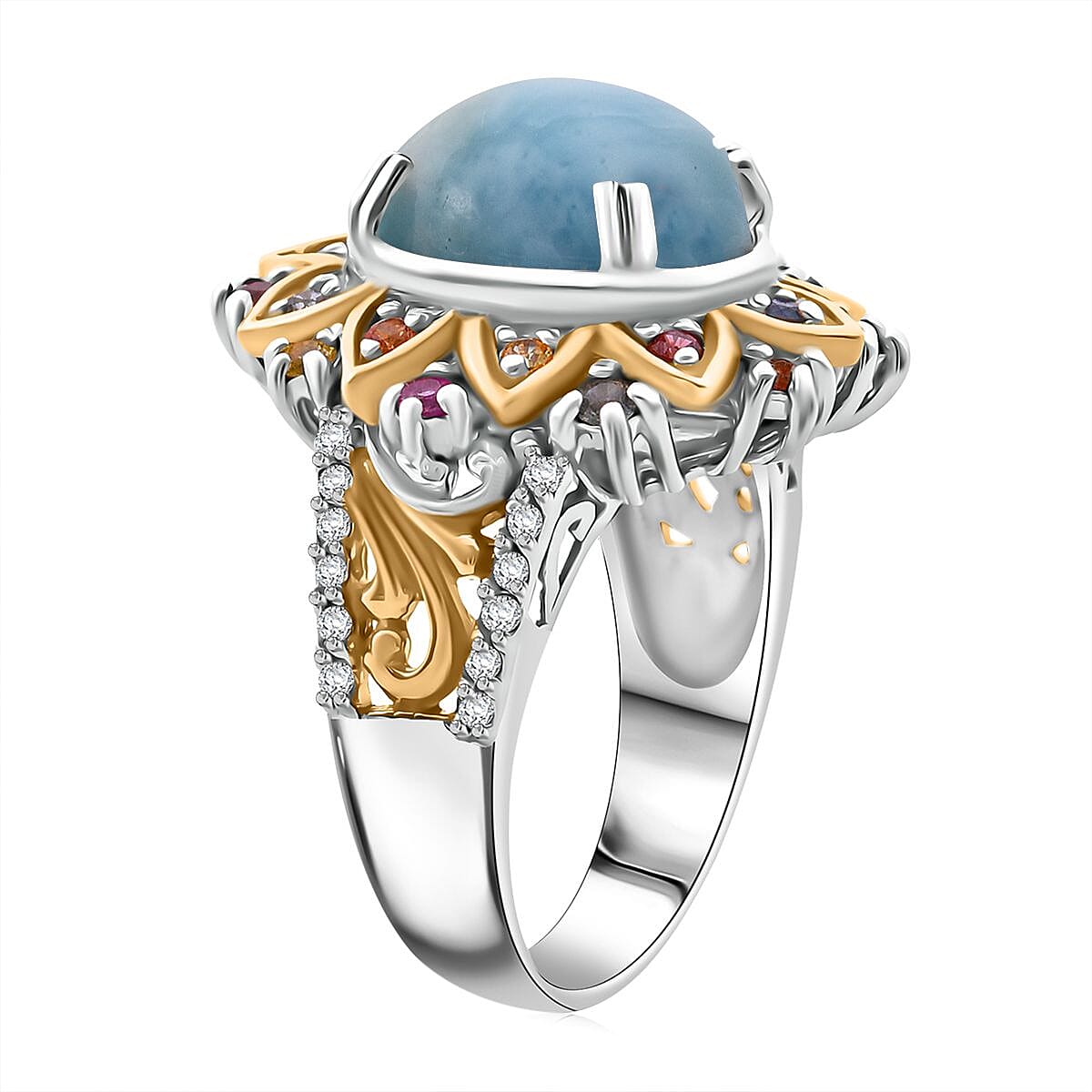 Doorbuster D'Joy Larimar and Multi Gemstone 5.75 ctw Ring in 18K Vermeil YG and Rhodium Over Sterling Silver (Size 7.0) image number 3