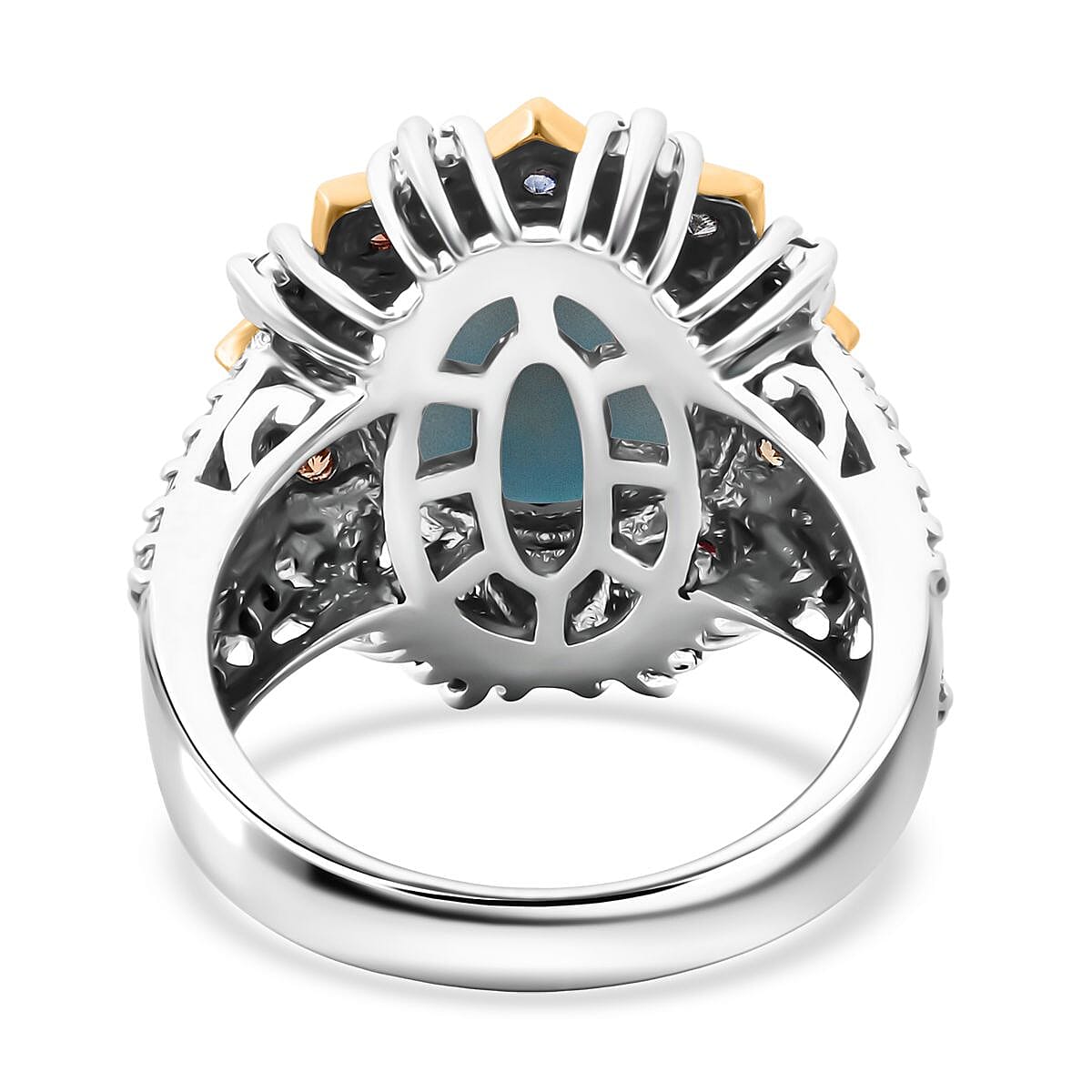 Doorbuster D'Joy Larimar and Multi Gemstone 5.75 ctw Ring in 18K Vermeil YG and Rhodium Over Sterling Silver (Size 7.0) image number 4