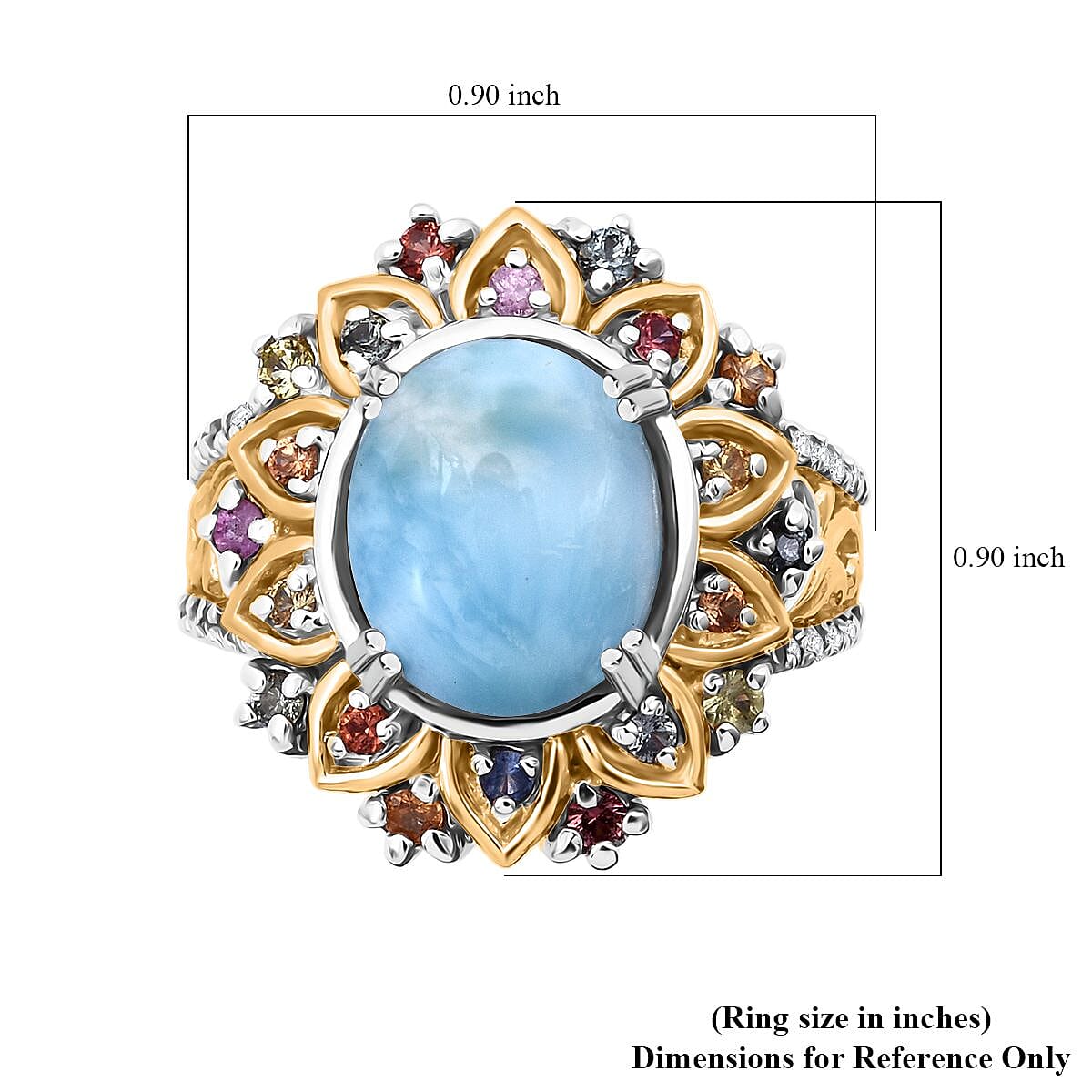 D'Joy Larimar, Multi Gemstone Moonflower Ring in 18K Vermeil YG and Rhodium Over Sterling Silver 5.75 ctw (Size 8.0) image number 5