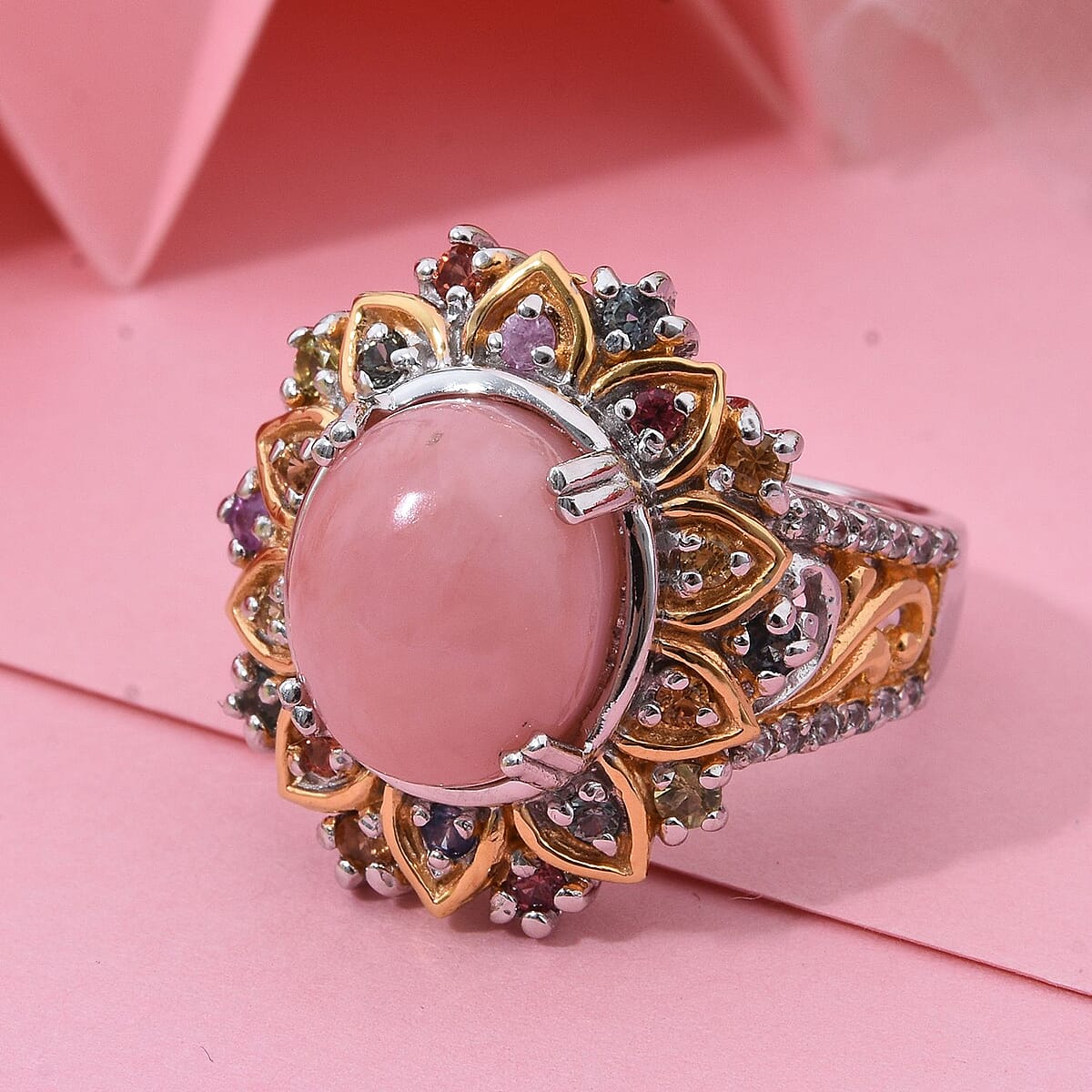 D'Joy Ethiopian Welo Opal and Multi Gemstone 3.90 ctw Ring in 18K Vermeil YG and Rhodium Over Sterling Silver image number 1