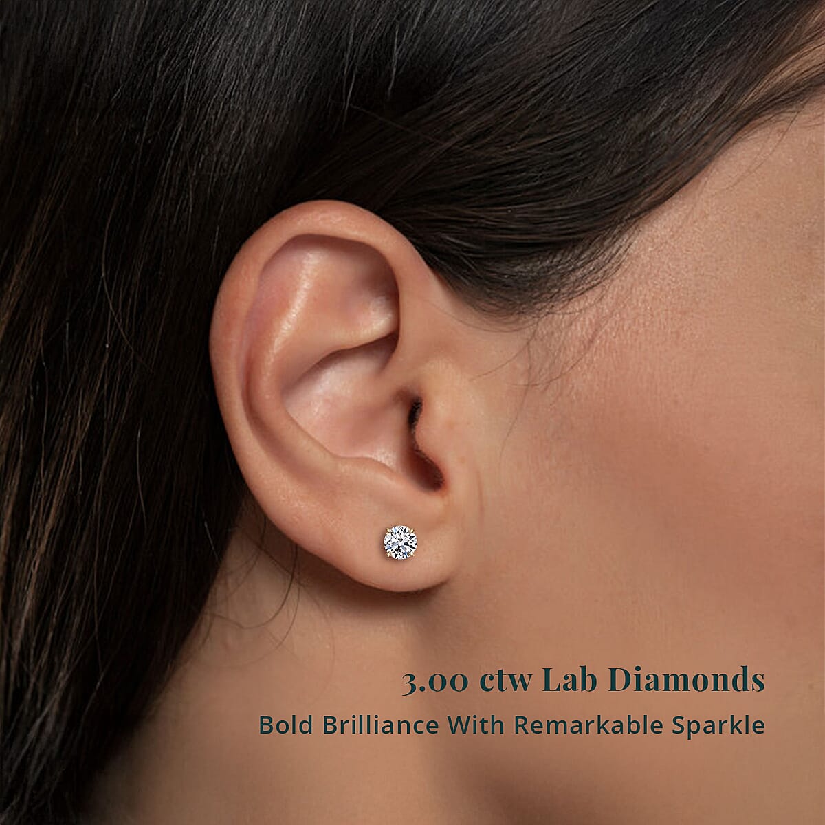 Luxuriant Lab Grown Diamond G-H SI 3.00 ctw Solitaire Stud Earrings in 10K Yellow Gold image number 1