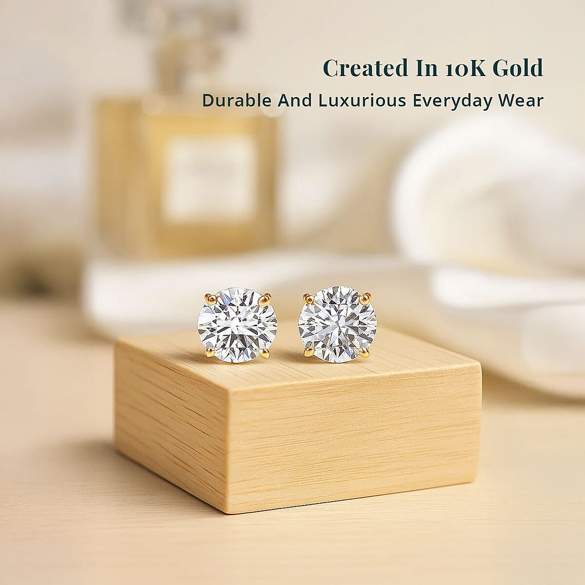 Luxuriant Lab Grown Diamond G-H SI 3.00 ctw Solitaire Stud Earrings in 10K Yellow Gold image number 2